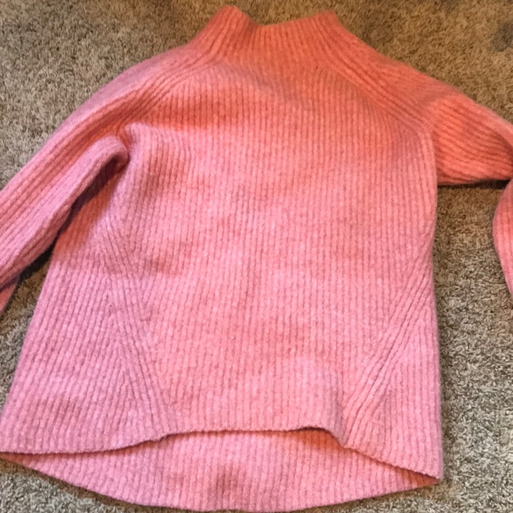 Madewell pink wool sweater with high neckline